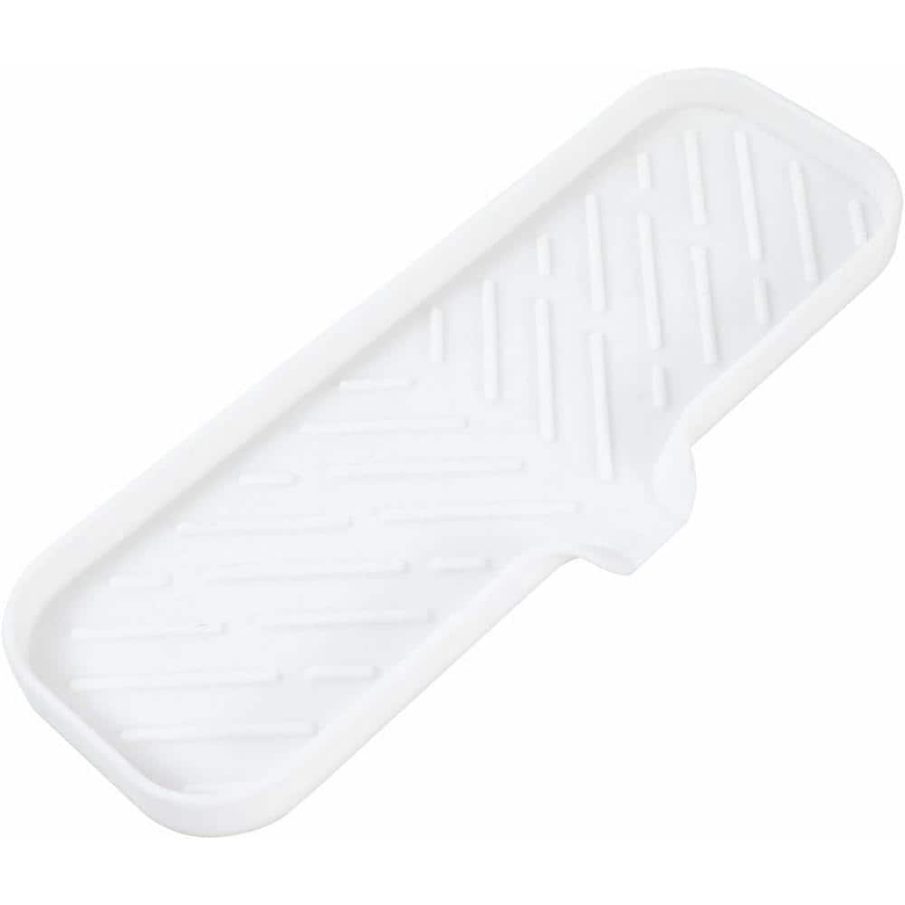 Aoibox 12 in. Silicone Bathroom Soap Dishes with Drain and Kitchen Sink Organizer, Sponge Holder, Dish Soap Tray in White.