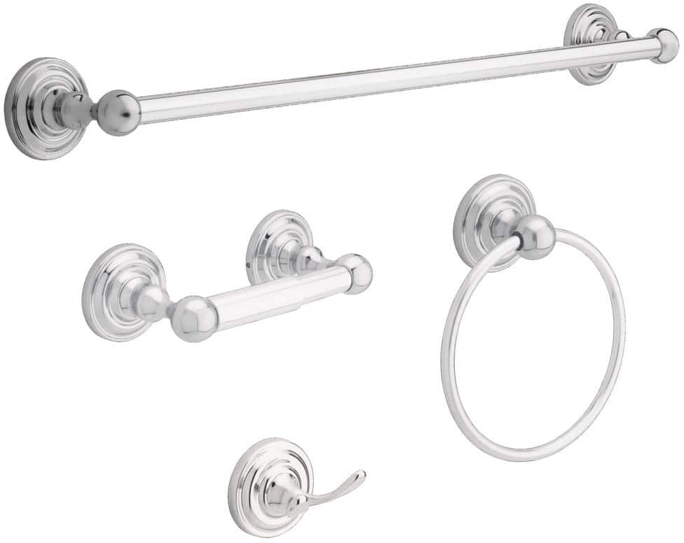 Delta Greenwich 4-Piece Bath Hardware Set 24 in. Towel Bar, Toilet Paper Holder, Towel Ring, Towel Hook in Polished Chrome