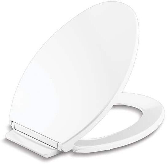 KOHLER Highline Elongated Grip Tight Bumpers, Soft Close Front Toilet Seat in White