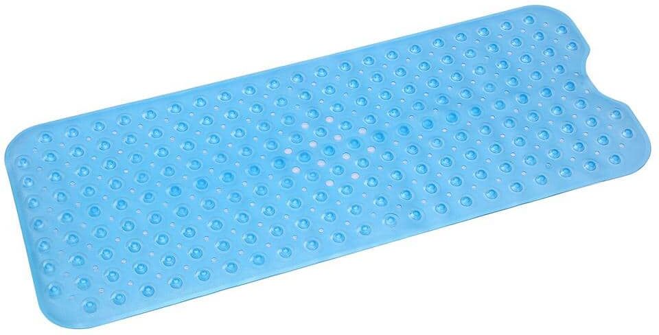 Aoibox 39.4 in. x 15.8 in. Non-Slip Shower Mat in Transparent Blue BPA-Free Massage Anti-Bacterial with Suction Cups Washable