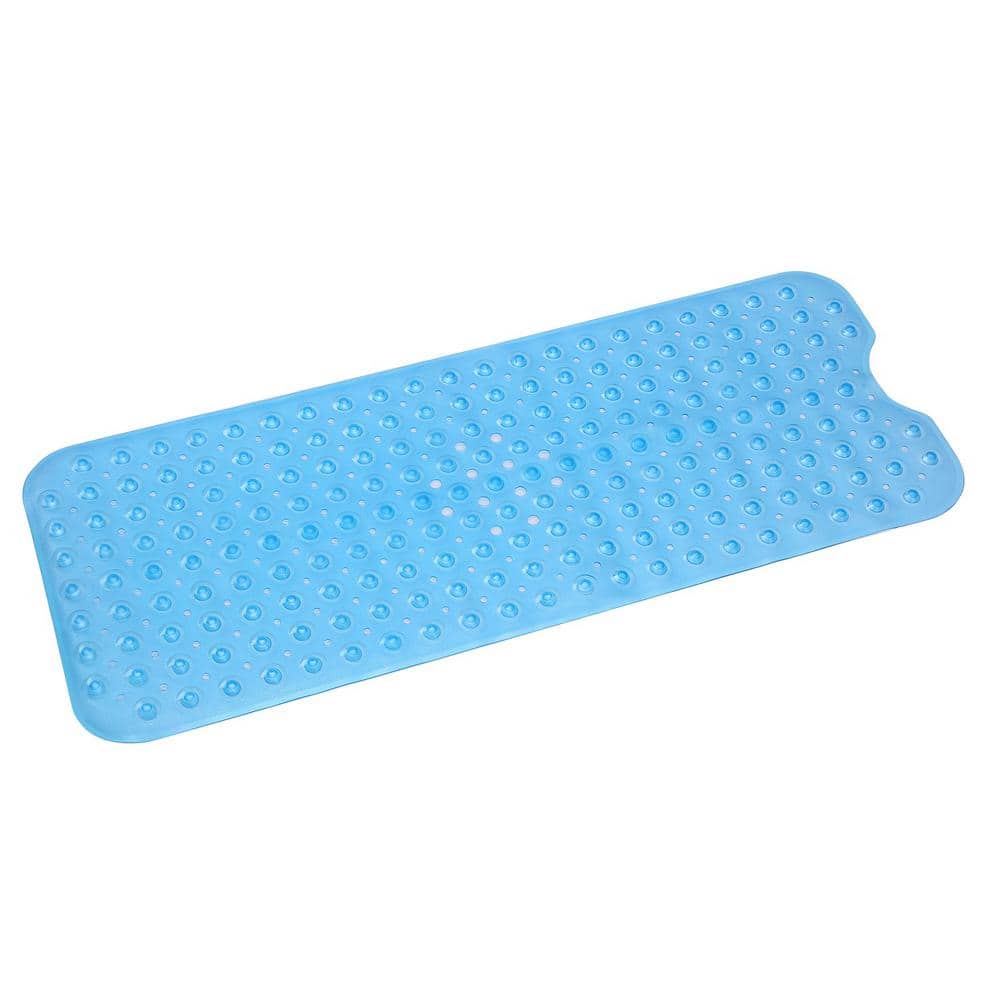 Aoibox 15.8 in. x 39.4 in. Transparent Blue Non-Slip Shower Mat BPA-Free Massage Anti-Bacterial with Suction Cups Washable