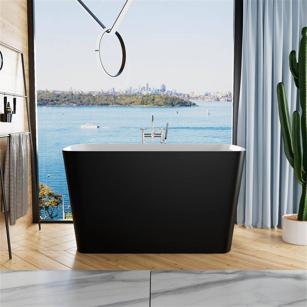 Mokleba Freestanding 47 in. Acrylic Flatbottom Modern Stand Alone Non-Whirlpool Bathtub Soaking Bathtub in Matte Black