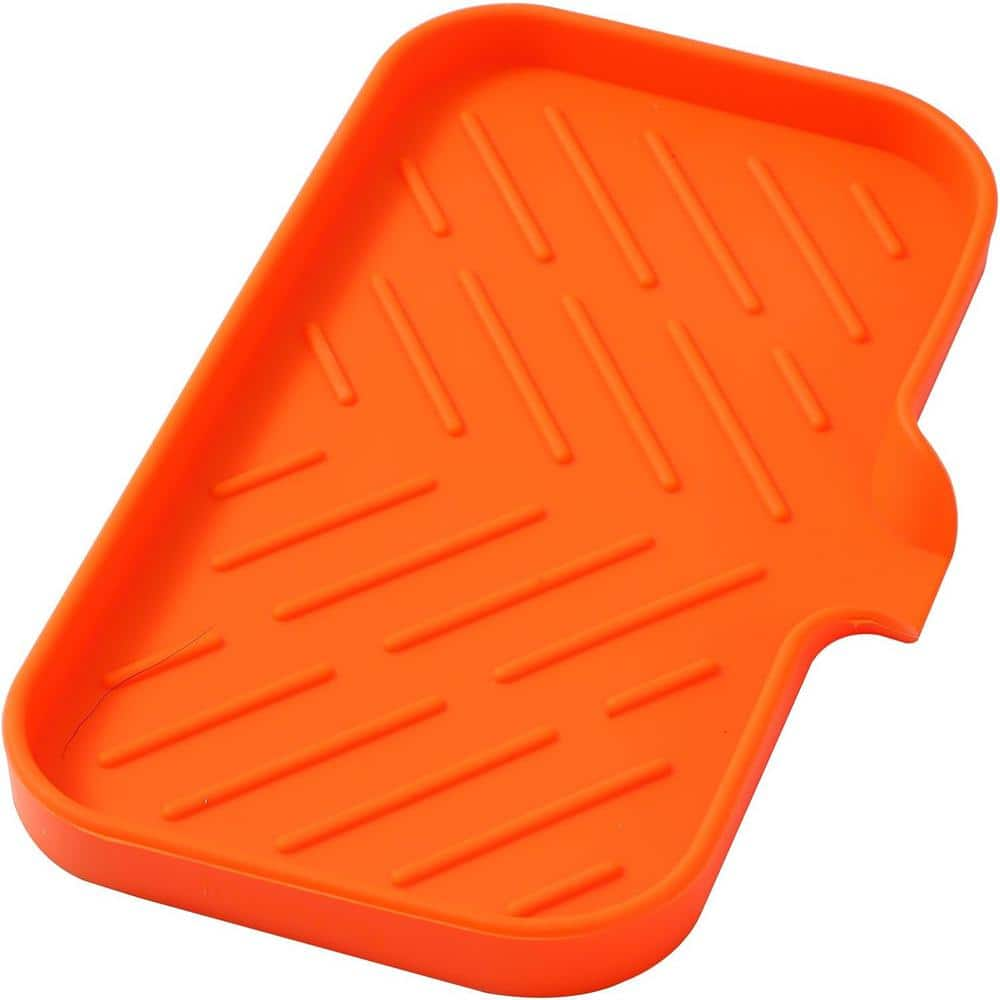 Aoibox 9.6 in. Silicone Bathroom Soap Dishes with Drain and Kitchen Sink Organizer Sponge Holder, Dish Soap Tray in Orange