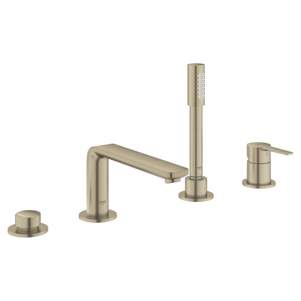 Grohe Lineare Single-Handle Deck Mount Roman Tub Faucet with Hand Shower and Tub/Shower Diverter in Brushed Nickel