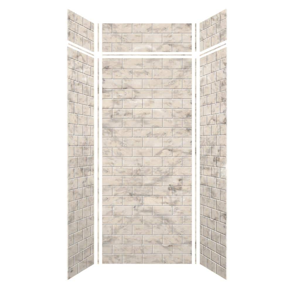 Transolid Saramar 36 in. W x 96 in. H x 36 in. D 6-Piece Glue to Wall Alcove Shower Wall Kit with Extension in Sand Creme