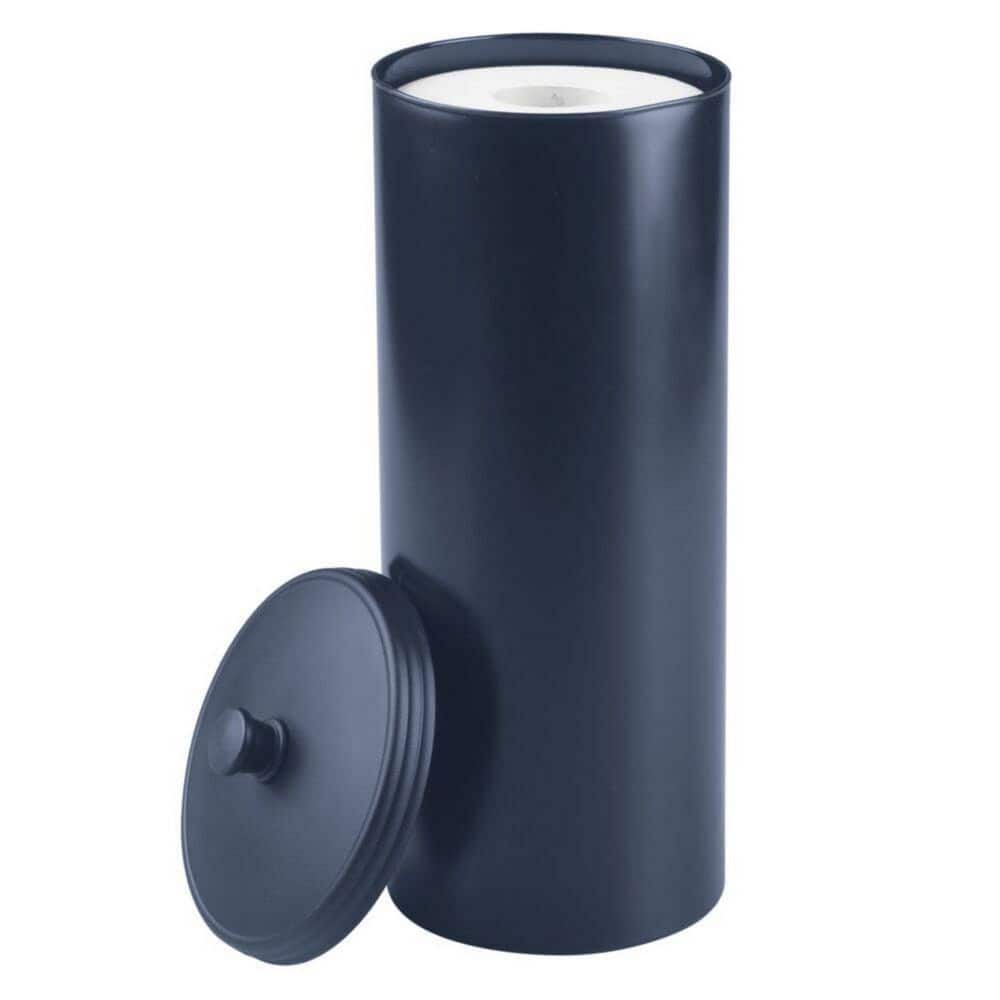 Dracelo Plastic Floor Stand 3-Roll Space-Saving Toilet Tissue Holder with Cover for Bathroom Corner in Navy Blue