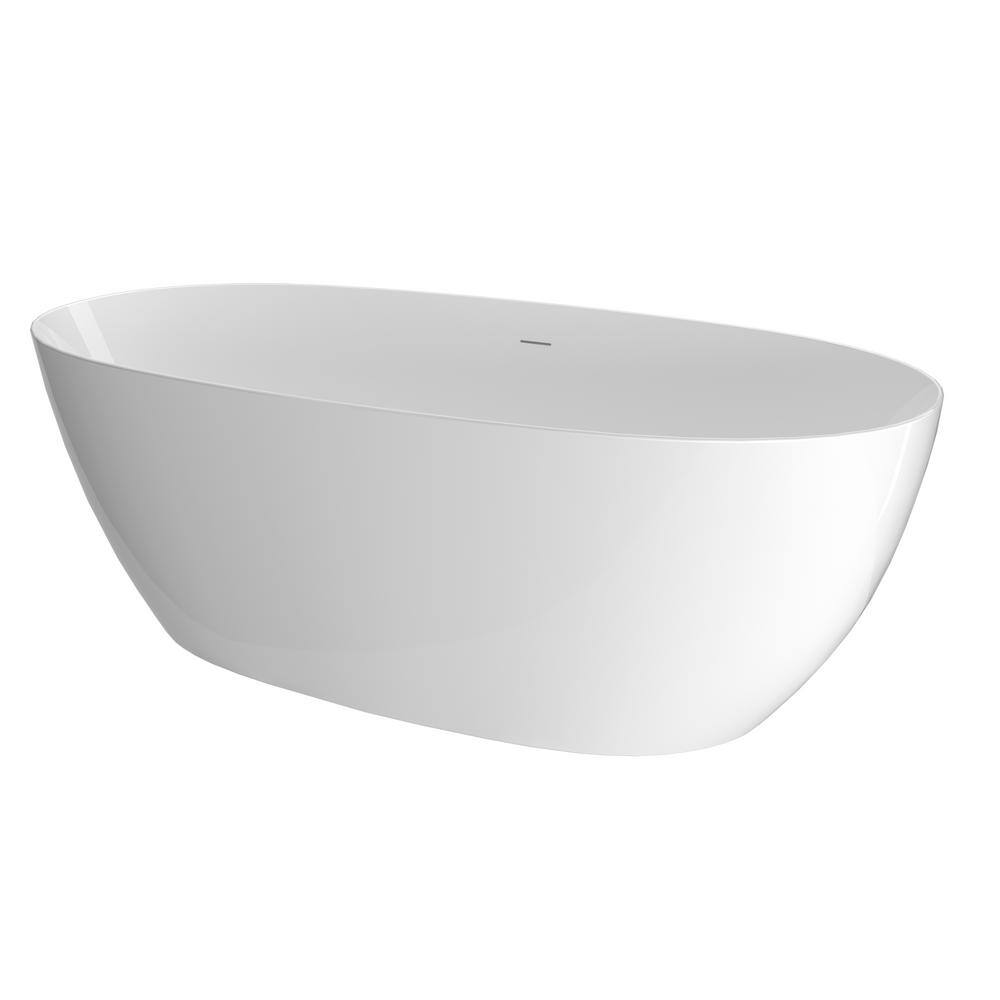 NTQ 67 in. x 32.3 in. Soaking Bathtub Acrylic Deep Free Standing Tubs Oval Freestanding Flatbottom Stand Alone Tub in White