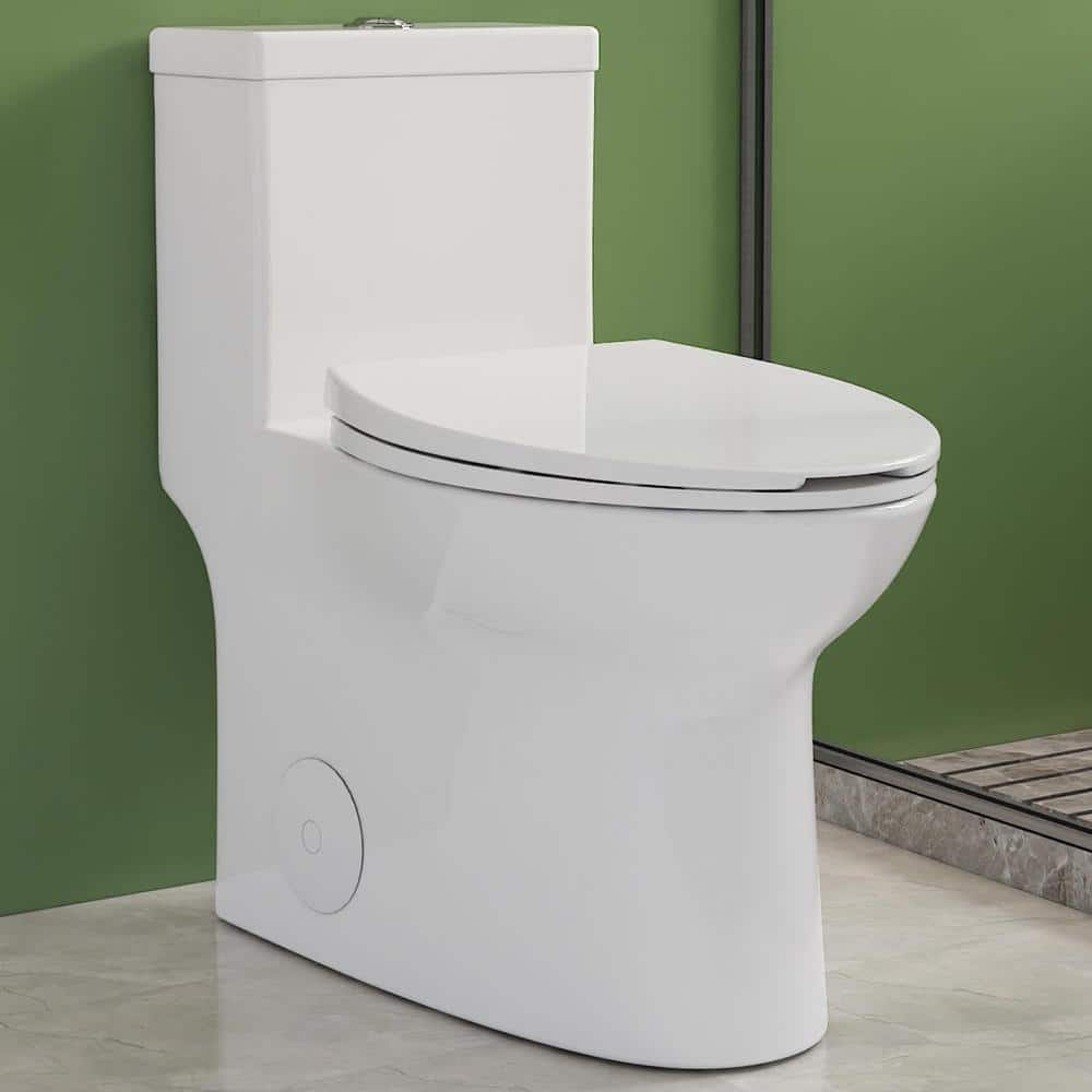 DEERVALLEY Symmetry 1-Piece 1.1/1.6 GPF Dual Flush Elongated Toilet in White with Map Flush 1000g, Soft Closed Seat Included