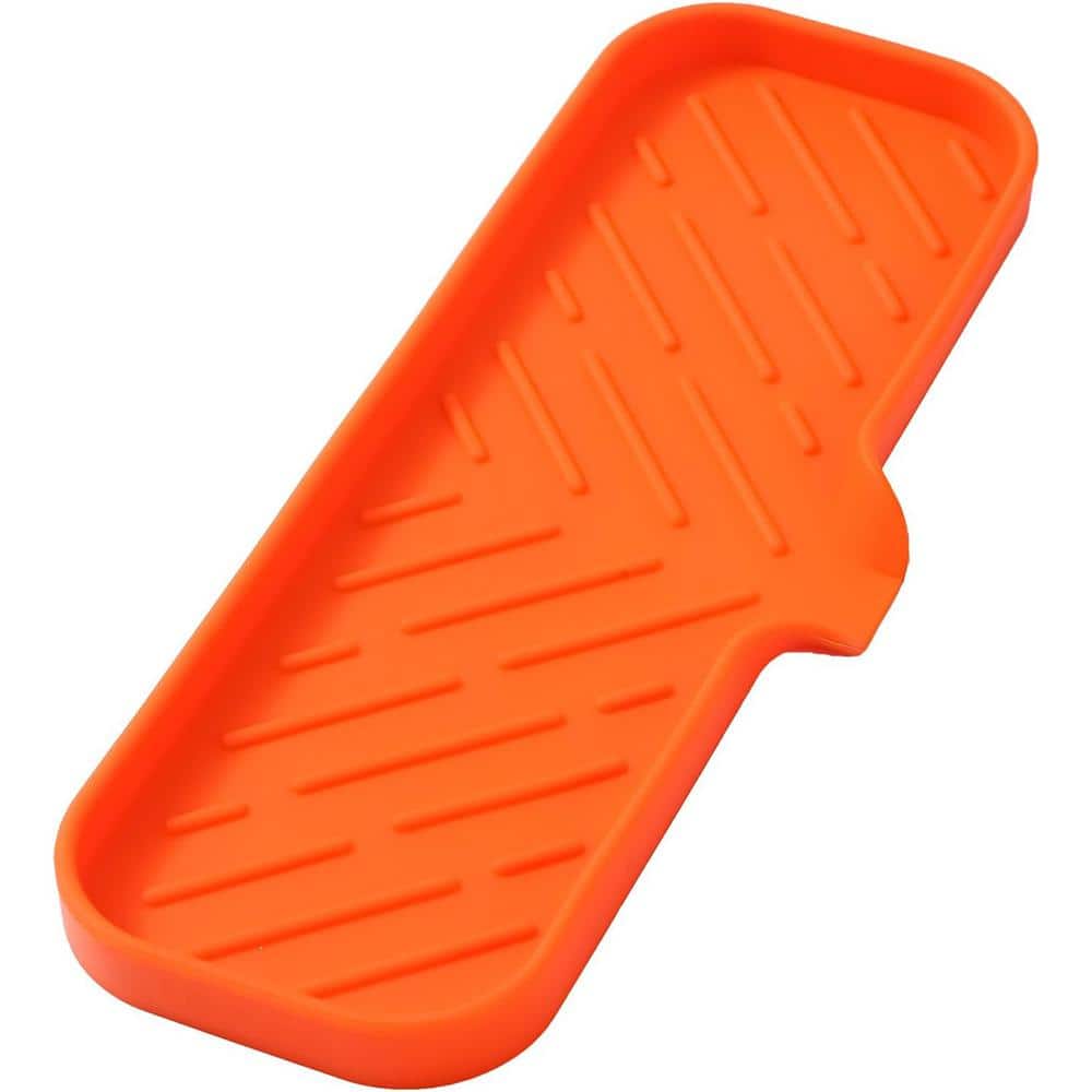 Aoibox 12 in. Silicone Bathroom Soap Dishes with Drain and Kitchen Sink Organizer, Sponge Holder, Dish Soap Tray in Orange