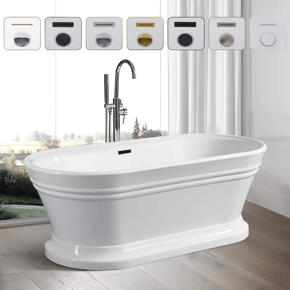 Vanity Art Versailles 67 in. x 31 in. Acrylic Freestanding Soaking Bathtub with Center Drain in White/Matte Black