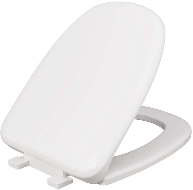 JONES STEPHENS Plastic Elongated Closed Front Toilet Seat Fits Eljer New Emblem Design with Cover and Adjustable Hinge in White