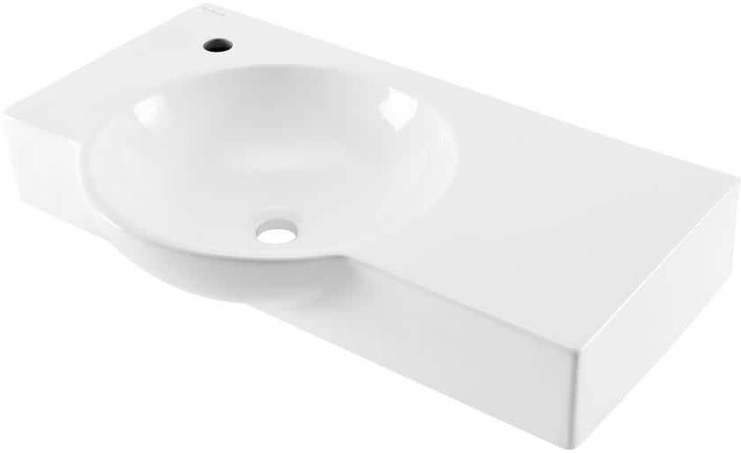 Swiss Madison Chateau 29.31 in. Left Side Faucet Wall-Mount Ceramic Rectangular Bathroom Vessel Sink in Glossy White