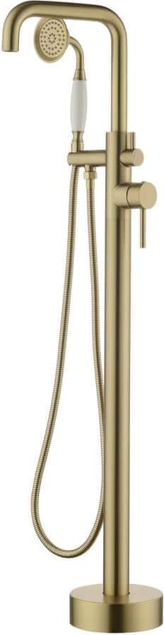 WELLFOR 1-Handle Freestanding Tub Faucet with Hand Shower in Brushed Gold