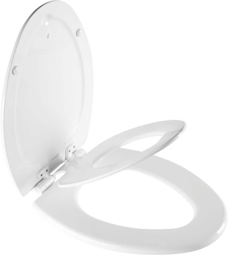 BEMIS NextStep2 Children's Potty Training Elongated Enameled Wood Closed Front Toilet Seat in White with Plastic Child Seat