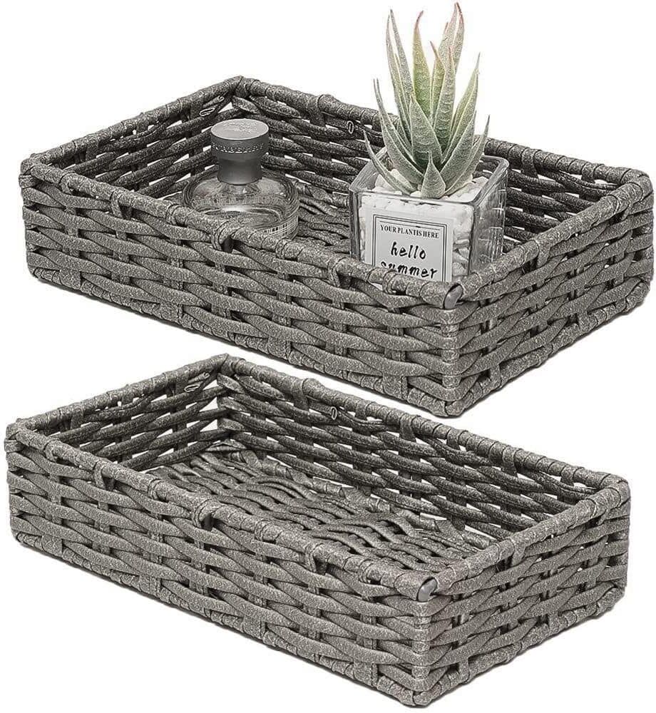 Dracelo Gray Bathroom Storage Organizer Tray Toilet Paper Storage Basket, Towel Bread Baskets for Kitchen Organizing