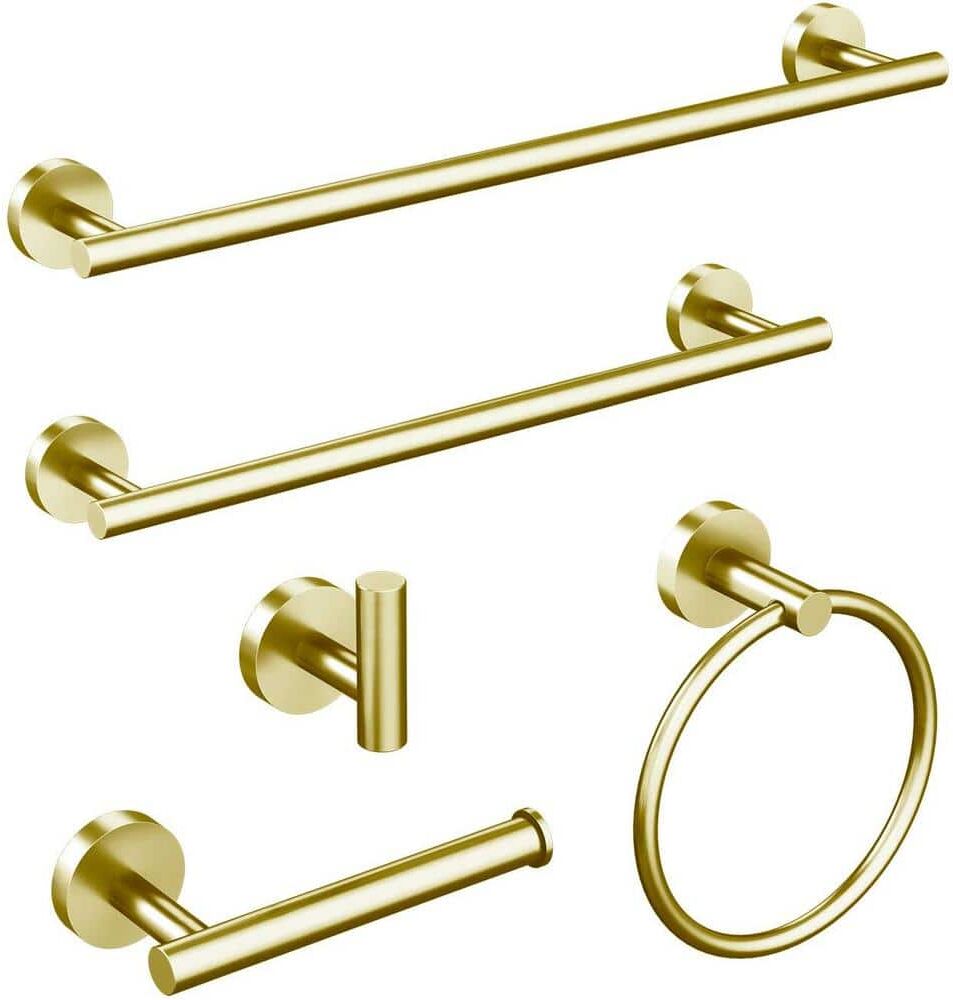 TOOLKISS 6-Piece Bath Hardware Set with Towel Bar Toilet Paper Holder and Towel Hook in Gold