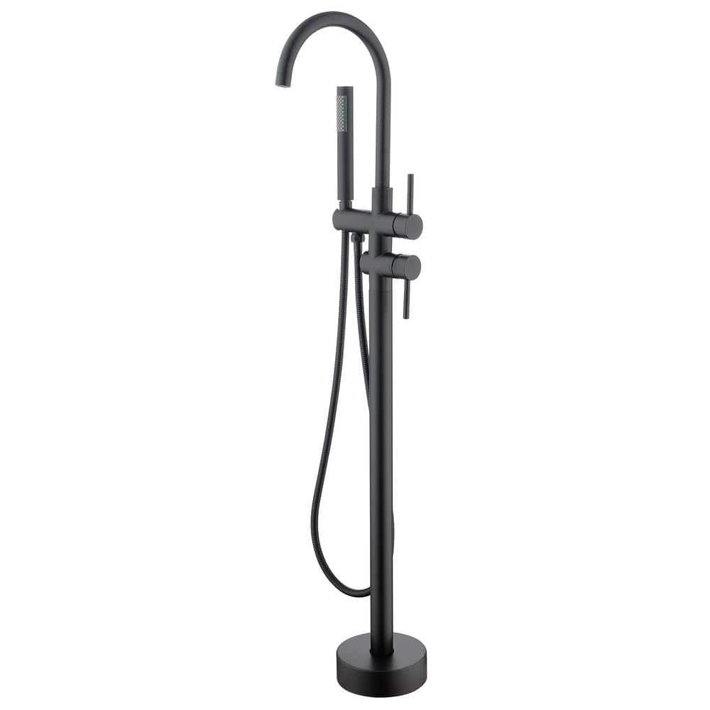 WELLFOR 2-Handle Freestanding Tub Faucet with Hand Shower in Matte Black