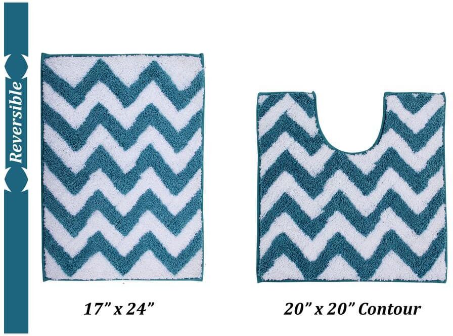 Better Trends Pegasus Collection 2-Piece Aqua 100% Polyester 17 in. x 24 in., 20 in. x 20 in. Bath Rug Set