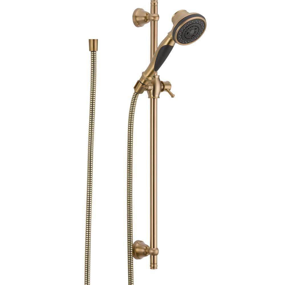 Delta 3-Spray Patterns 1.75 GPM 3.75 in. Wall Mount Handheld Shower Head with Slide Bar in Champagne Bronze