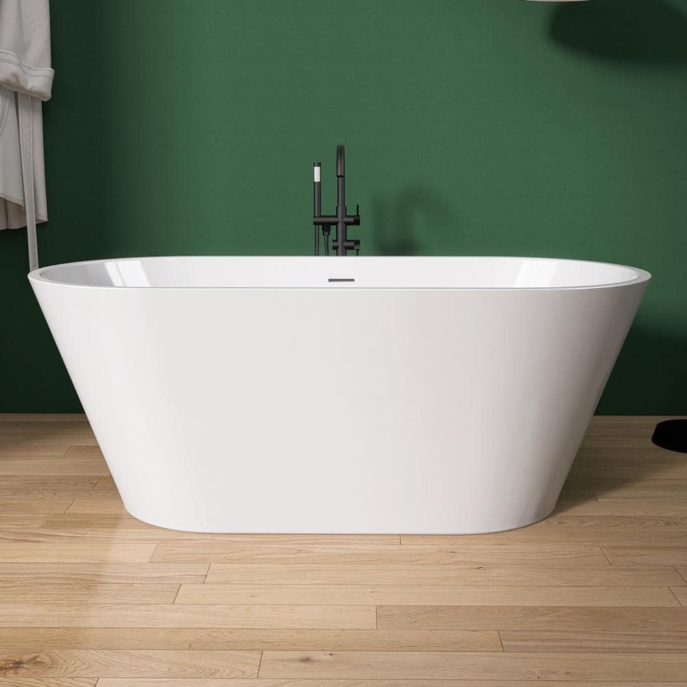 NTQ 63 in. x 29.5 in. Free Standing Soaking Tub Flatbottom Freestanding Alone Soaker Bathtub with Removable Drain in White