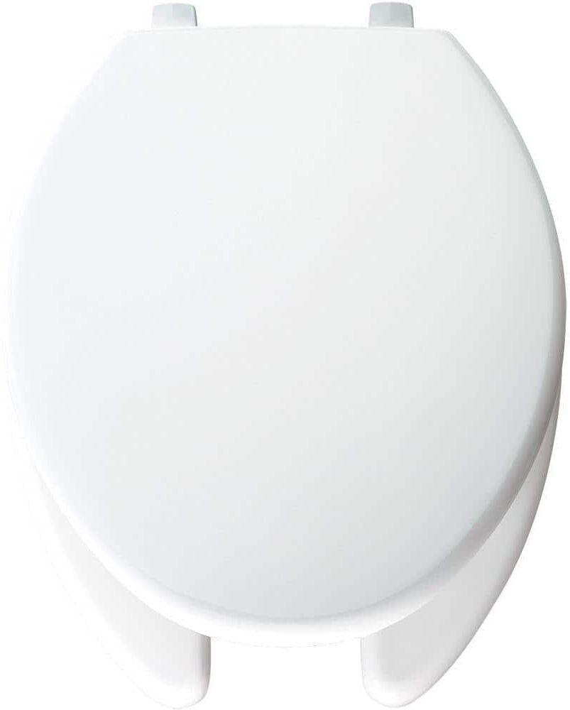 BEMIS Hospitality Elongtated Commercial Plastic Open Front Toilet Seat in White Never Loosens and DuraGuard