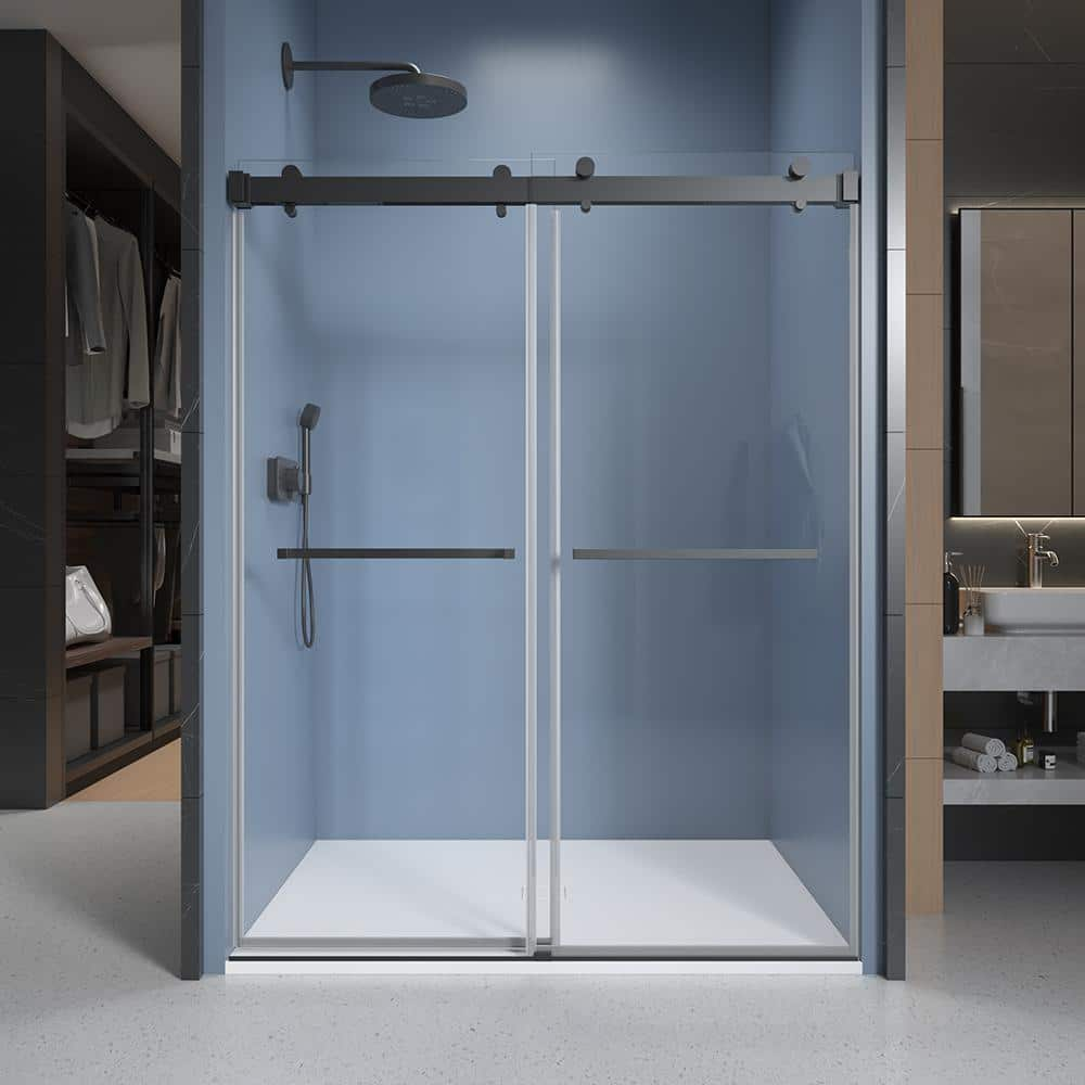 CKB 76 in. W x 76 in. H Soft-closing Double Sliding Frameless Shower Door in Matte Black with Clear Glass