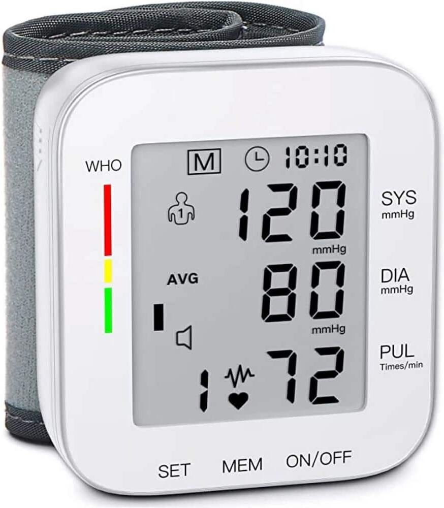 Aoibox 3.34 in. x 2.75 in. x 2.55 in. Blood Pressure Monitor Wrist White 1-Piece Large LCD Display Adjustable Wrist Cuff