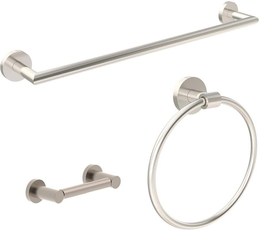 Symmons Identity 3-Piece Bath Hardware Set with Toilet Paper Holder, Towel Bar/Rack, Hand Towel Holder in Satin Nickel