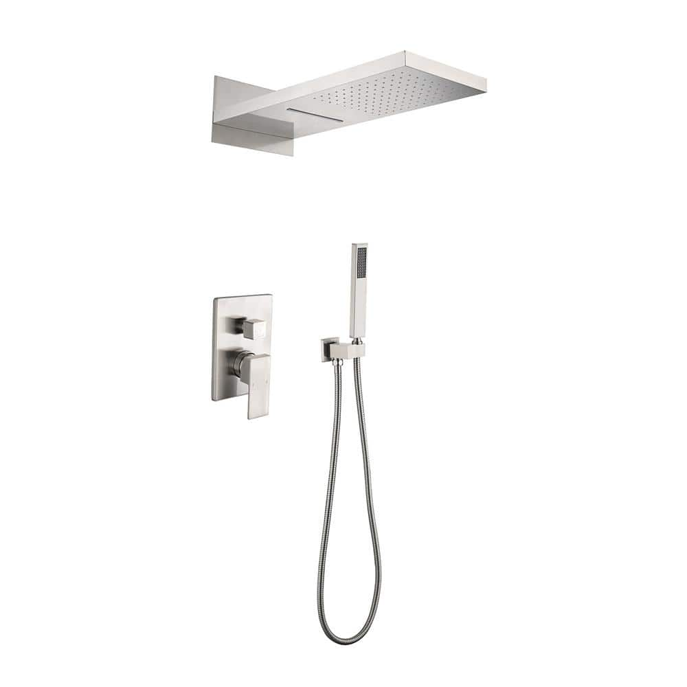 Lukvuzo 2 Flow Rate Wall Mounted Waterfall Rain Shower System, Brushed Nickel