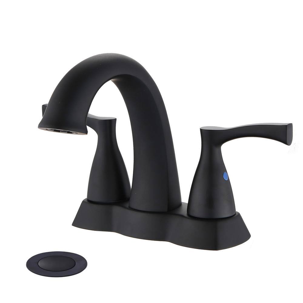 Fapully 4 in. Centerset 2-Handle High-Arc Bathroom Faucet, Bathroom Sink Faucet with Pop Up Drain in Matte Black