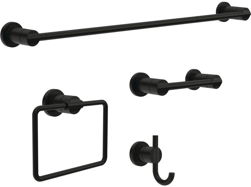 Delta Nicoli 4-Piece Bath Hardware Set with 24 in. Towel Bar, Toilet Paper Holder, Towel Ring, Towel Hook in Matte Black