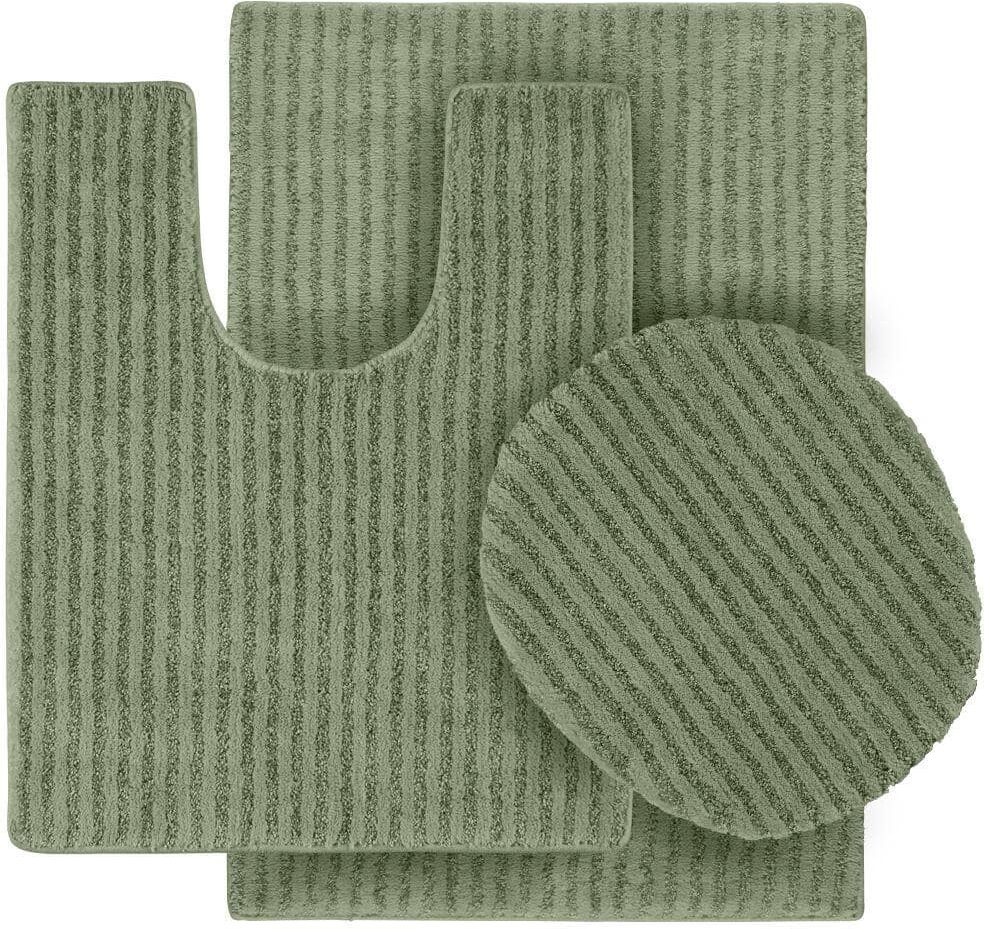 Garland Rug Sheridan Deep Fern 21 in. x 34 in. Washable Bathroom 3-Piece Rug Set