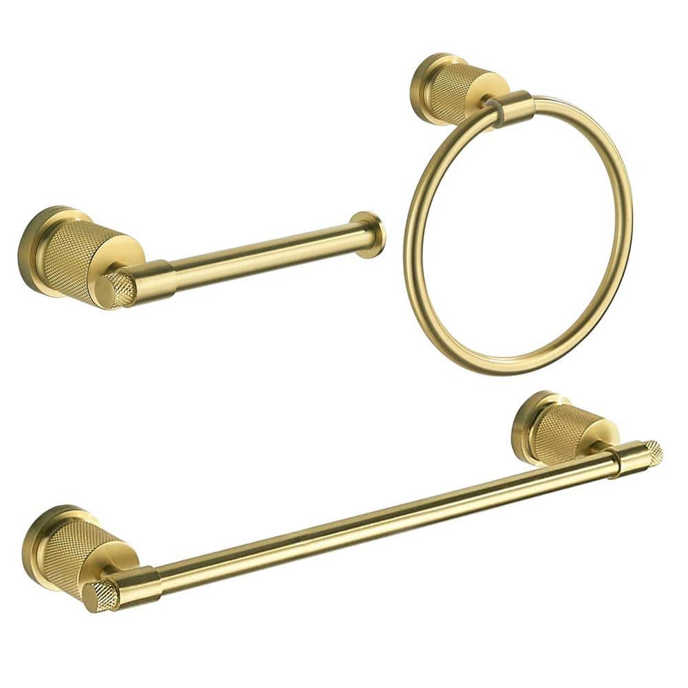 FORIOUS Bathroom Accessories Set 3-pack towel ring，towel bar，toilet paper holder Zinc Alloy in Gold