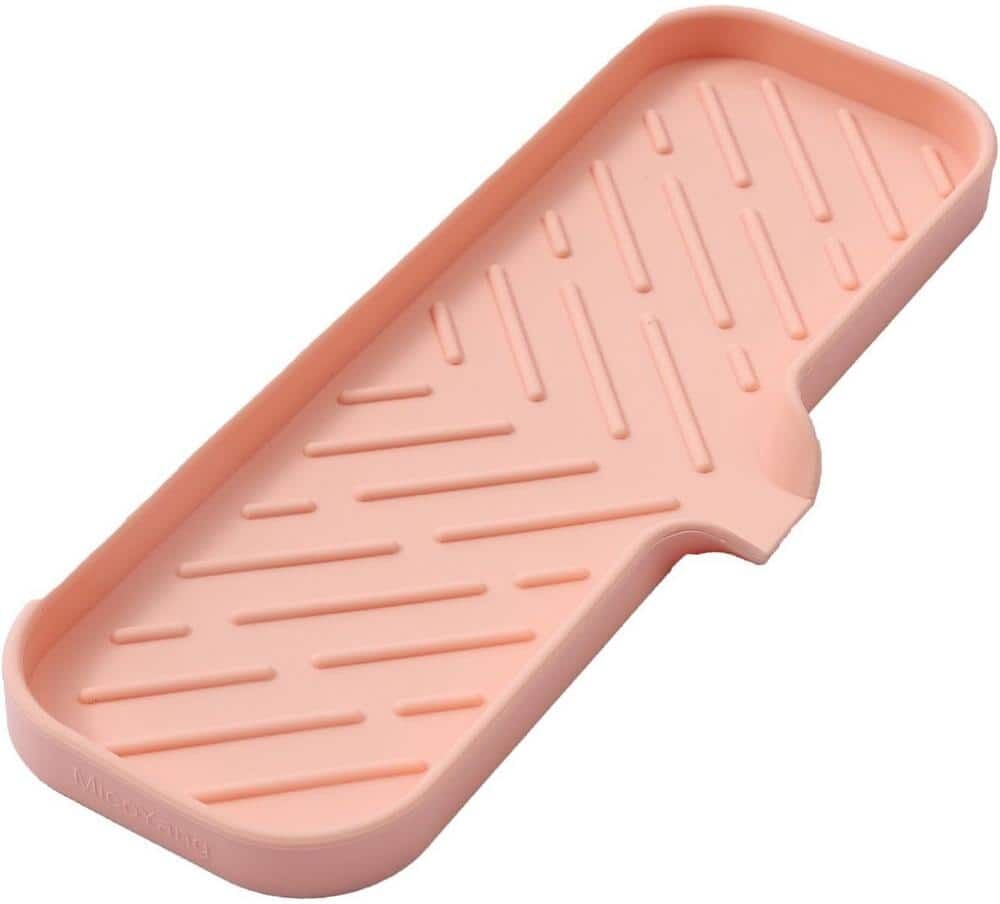 Aoibox 12 in. Silicone Bathroom Soap Dishes with Drain and Kitchen Sink Organizer, Sponge Holder, Dish Soap Tray in Pink.