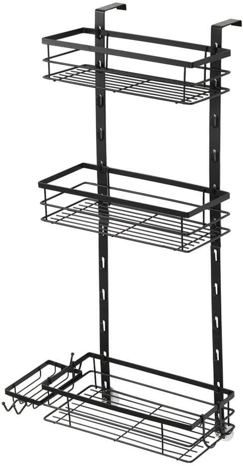 Oumilen Over the Door 3-Tier Shower Caddy, Adjustable Hanging Organizer with Suction Cup, Black