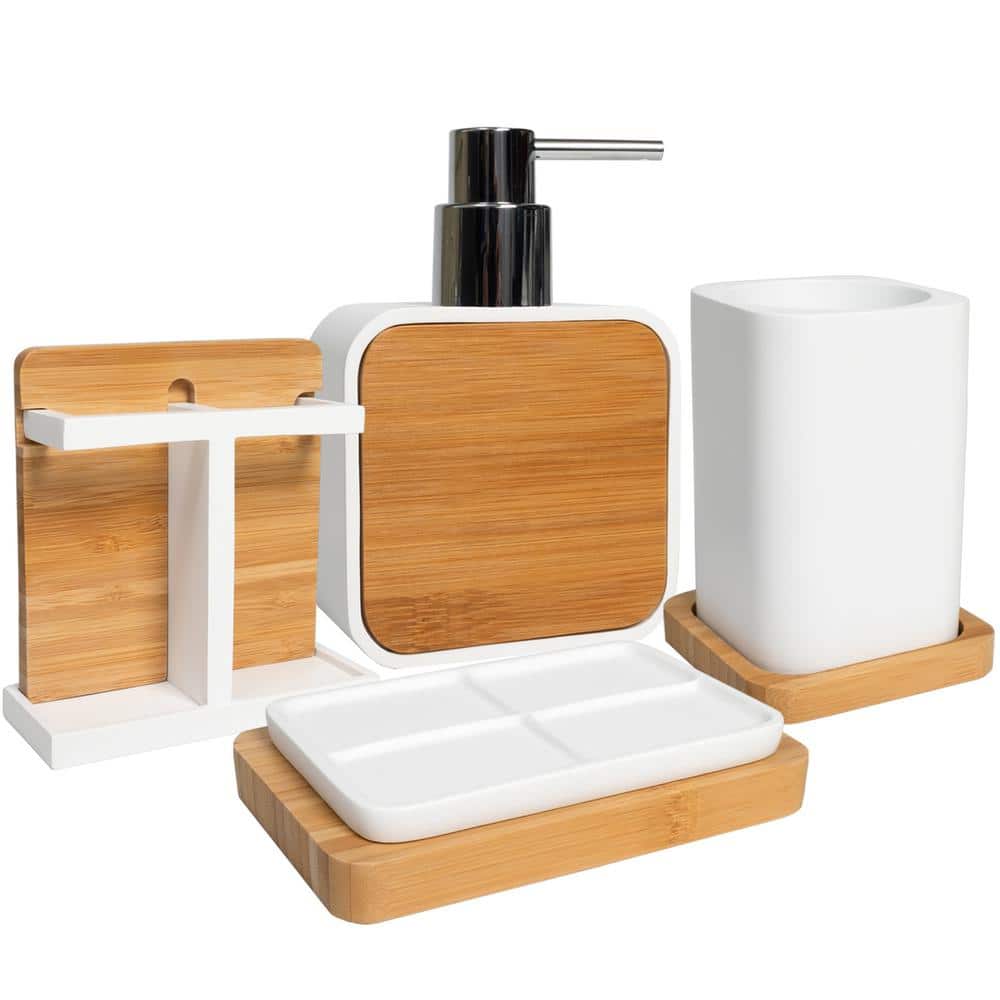 Sweet Home Collection Ritz 4-Piece Bathroom Accessory Set with Soap Pump, Tumbler, Toothbrush Holder and Soap Dish