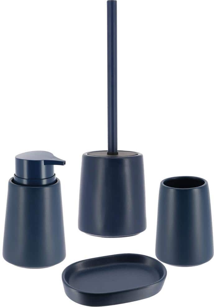 Smooth Bathroom Accessory Set-4 pieces - Tumbler, Soap Dispenser, Soap Dish, Toilet Bowl Brush Navy Blue