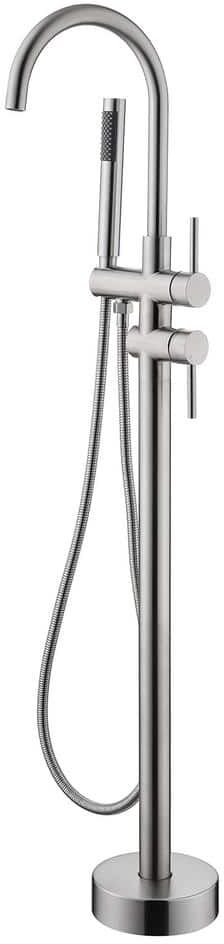 WELLFOR 2-Handle Freestanding Tub Faucet with Hand Shower in Brushed Nickel