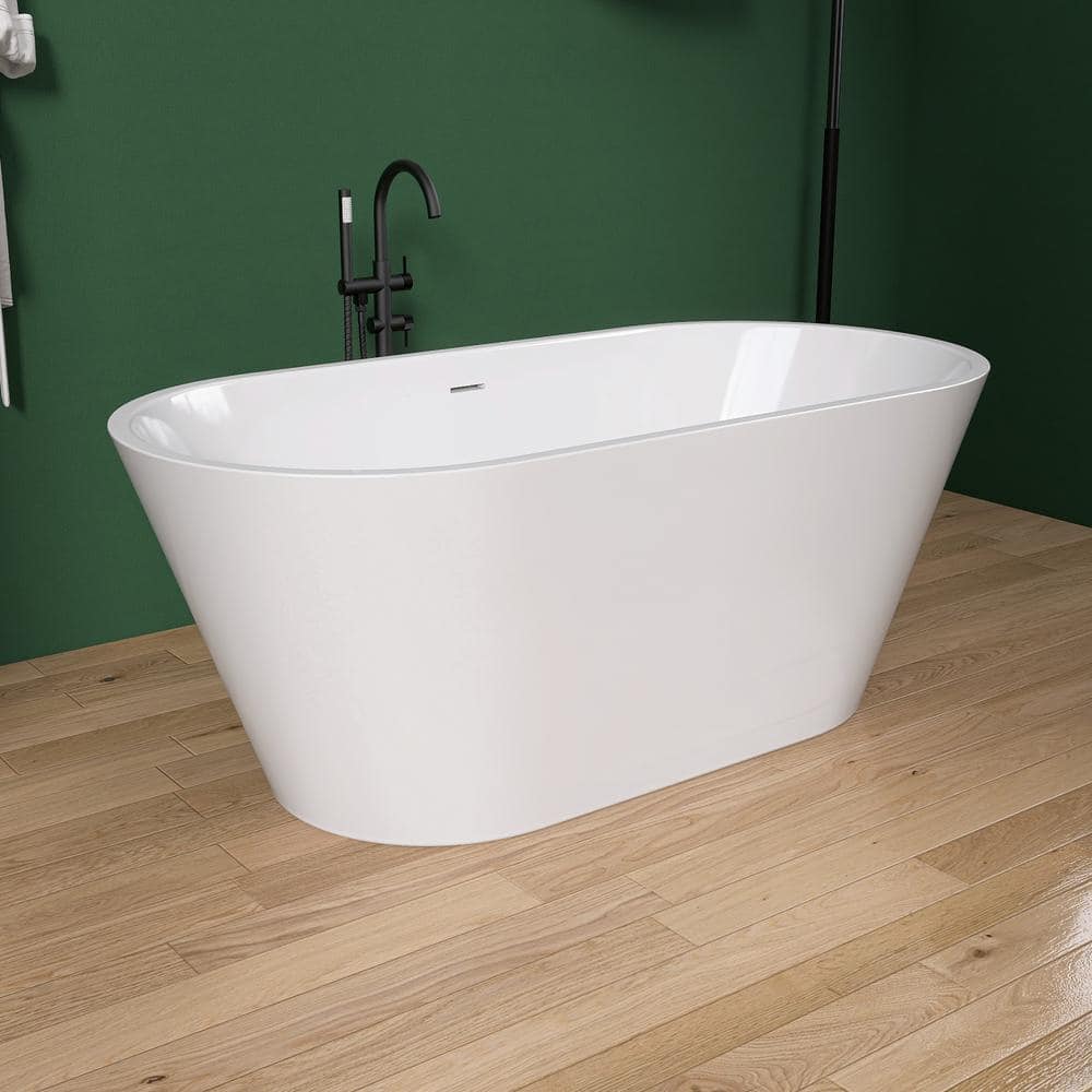 NTQ 59 in. x 29.5 in. Acrylic Free Standing Deep Soaking Tub Freestanding Alone Soaker Bathtub with Removable Drain in White