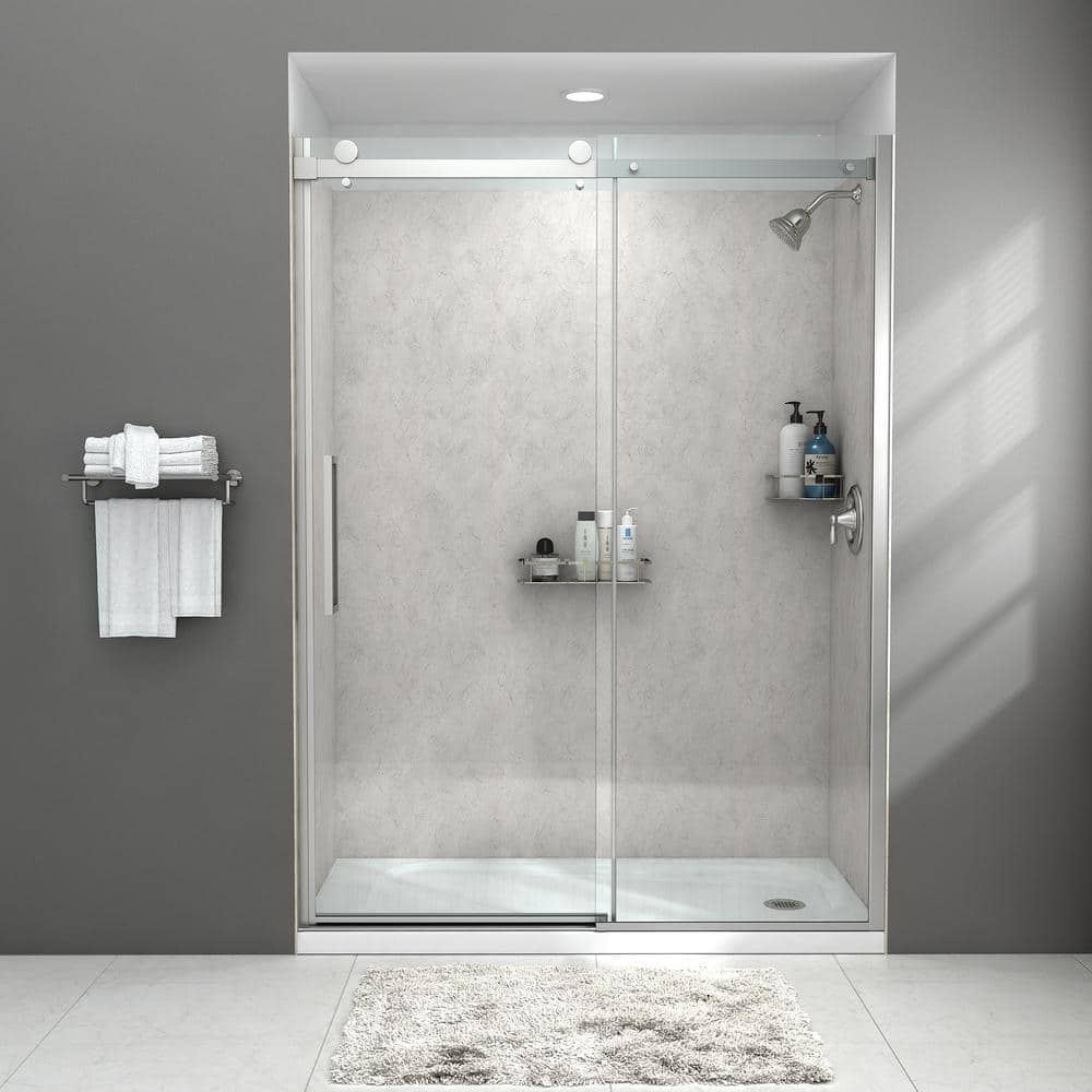 American Standard Passage 60 in. x 72 in. 3-Piece Glue-Up Alcove Shower Wall, Door and Base Kit with Left Drain in Platinum Marble