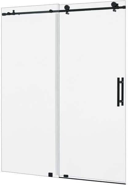 Vanity Art 60 in. W x 76 in. H Frameless Soft Close Sliding Shower Door in Matte Black withwith Explosion Proof Clear Glass