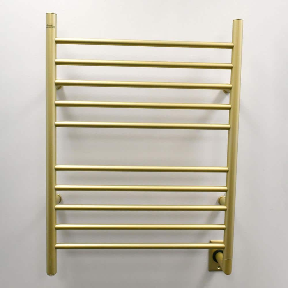 Amba Radiant Straight 10-Bar Hardwired Electric Towel Warmer in Satin Brass