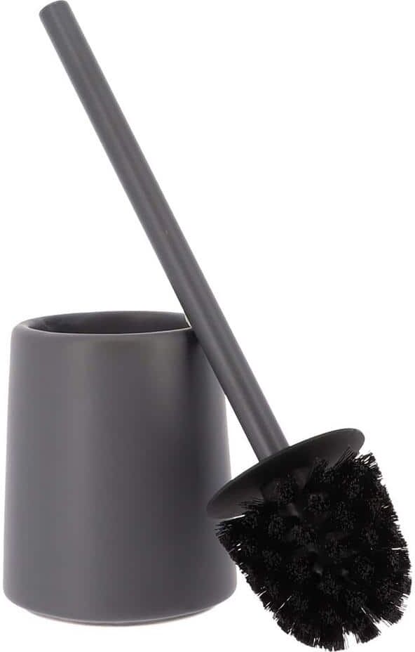 Gray Stoneware Toilet Bowl Brush and Holder - Sleek Round Shape for Stylish and Practical Bathroom Cleaning