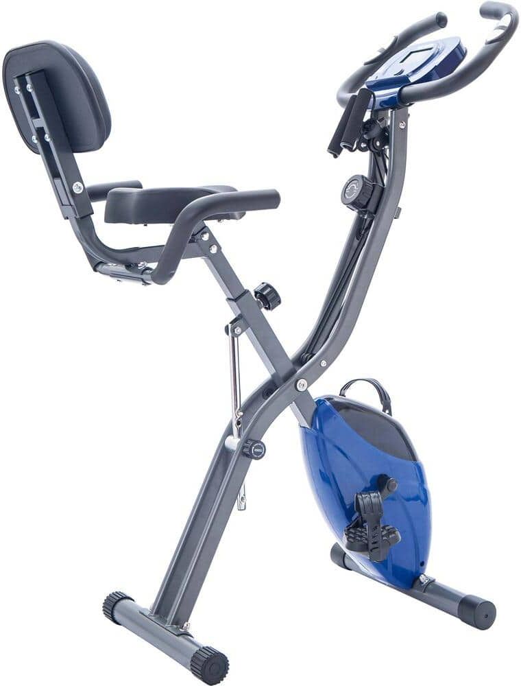 Amucolo Blue Folding Exercise Bike, Fitness Upright and Recumbent X-Bike with 10-Level Adjustable Resistance