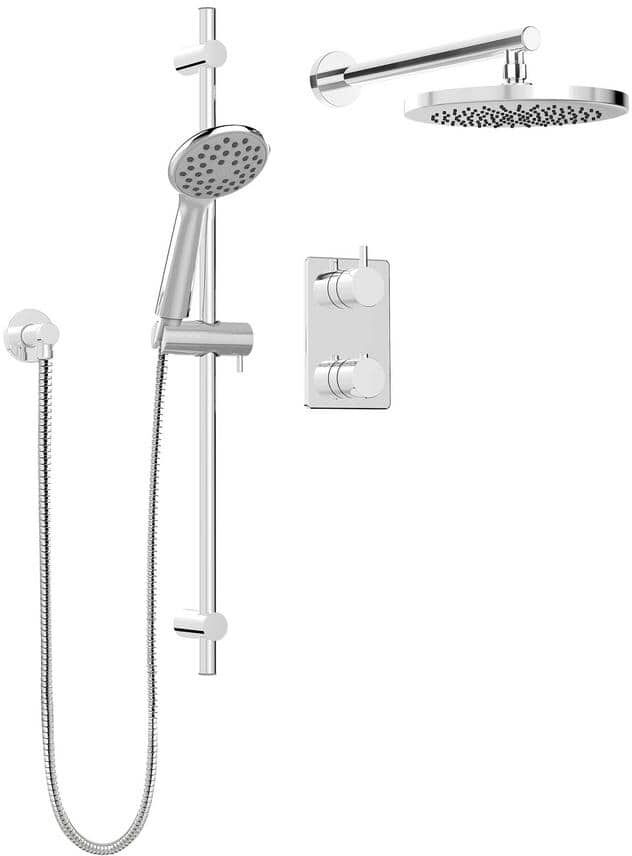 KEENEY Belanger 1-Spray Round Hand Shower and Showerhead from Wall Combo Kit with Slide Bar and Valve in Polished Chrome