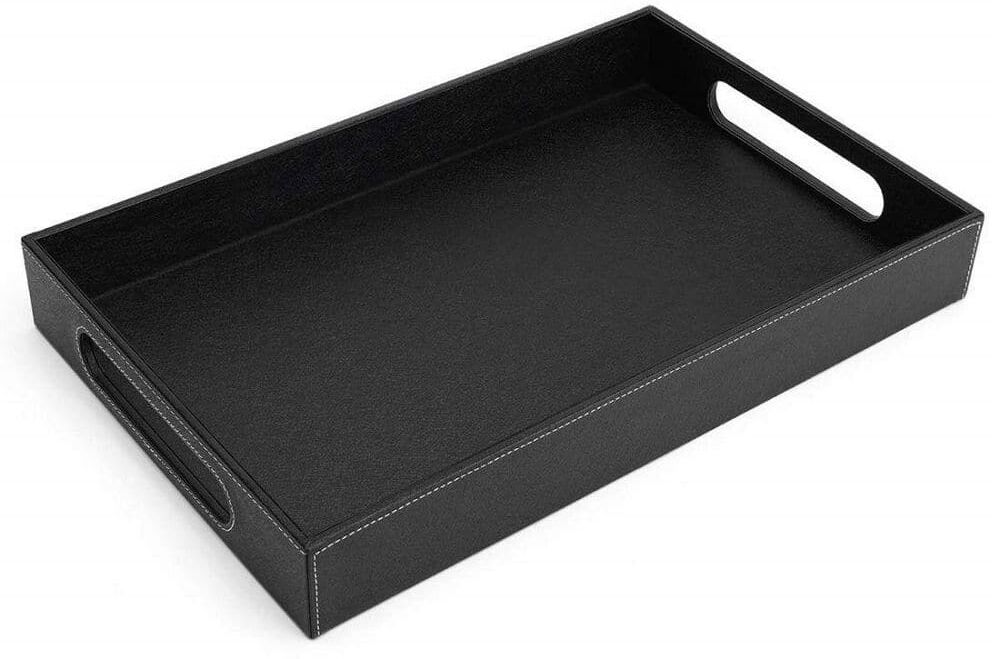 Dracelo Modern Vanity Organizer Bathroom Tray in Black with Handles