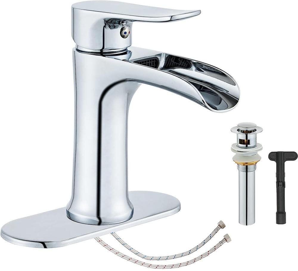 Dyiom Chrome Bathroom Faucet, Waterfall Bathroom Faucet Chrome, Pop Up Drain Bathroom Sink Faucet, Word Bath Accessory Set