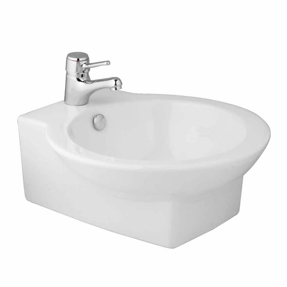 RENOVATORS SUPPLY MANUFACTURING Essex White Ceramic Bathroom Vessel Sink Small Countertop 17-1/2 Inch with Overflow and Single Faucet Hole