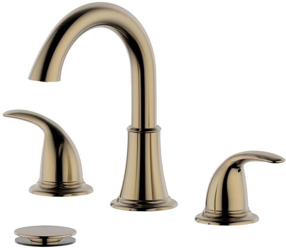 Bellaterra Home 8 in. Widespread Double Handle Bathroom Faucet with Pop-Up Drain with Overflow in Gold