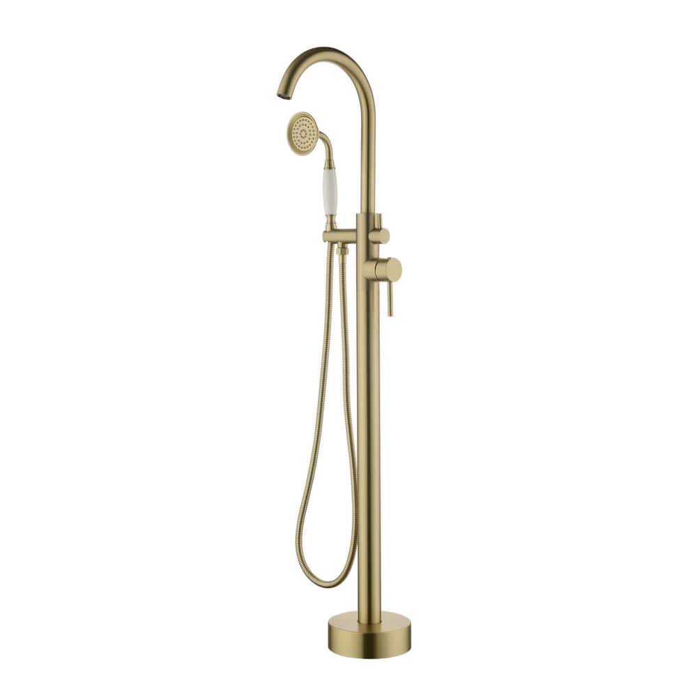 WELLFOR 1-Handle Freestanding Tub Faucet with Hand Shower in Brushed Gold